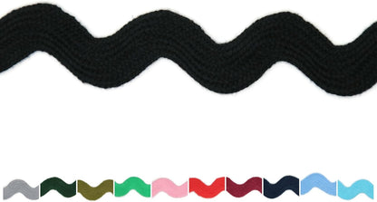 Cotton RIC Rac Trim - 3/4 Inch - 27 Yards - Wave Bending Fringe Trim Cotton Lace Ribbon RIC Rac Trim for Sewing Clothes Gift Wrapping Home Party Decoration CTR0210, Black