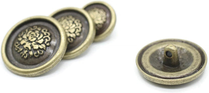 Bronze Metal Shank Buttons - 12 Pcs - 3 Size Options - Floral Round Metal Shank Buttons for Men Women Blazer Coat Uniform Shirt Suit and Jacket Sewing Craft DIY N17901