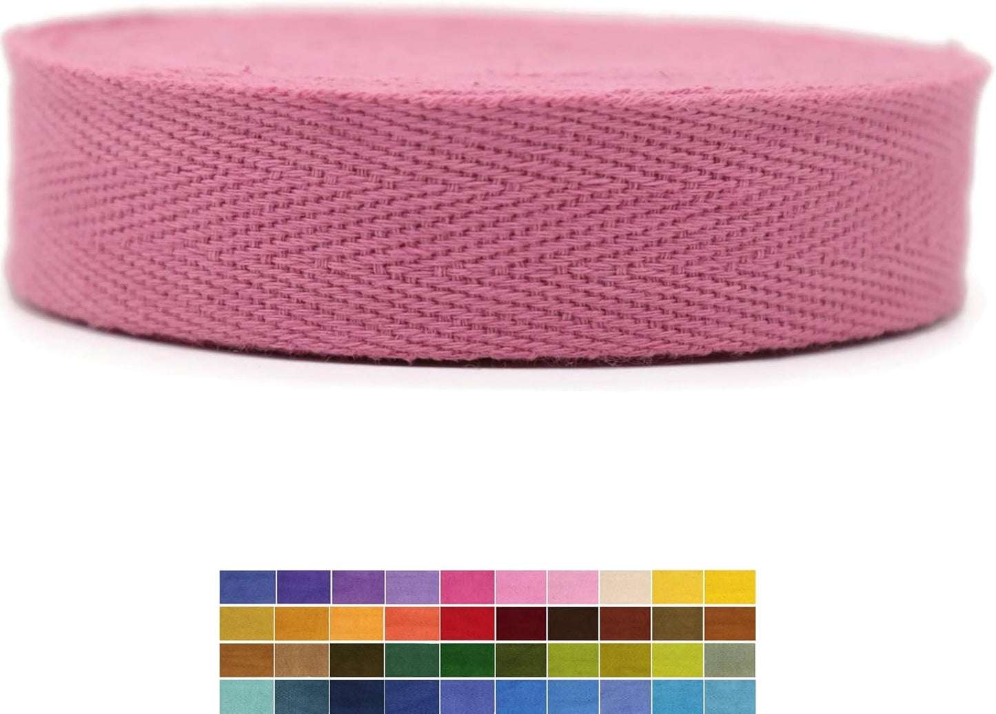 1'', 1.18'', 1.5'' & 2'' Cotton Twill Herringbone Tape - 10 Yards - 50+ Colors - 100% Natural Bias Binding Trim for Sewing, Wrapping, Craft, DIY 10202 (Flamingo)