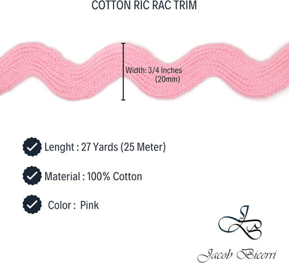 Cotton RIC Rac Trim - 3/4 Inch - 27 Yards - Wave Bending Fringe Lace Ribbon for Sewing Clothes, Gift Wrapping, Home Party Decoration CTR0209