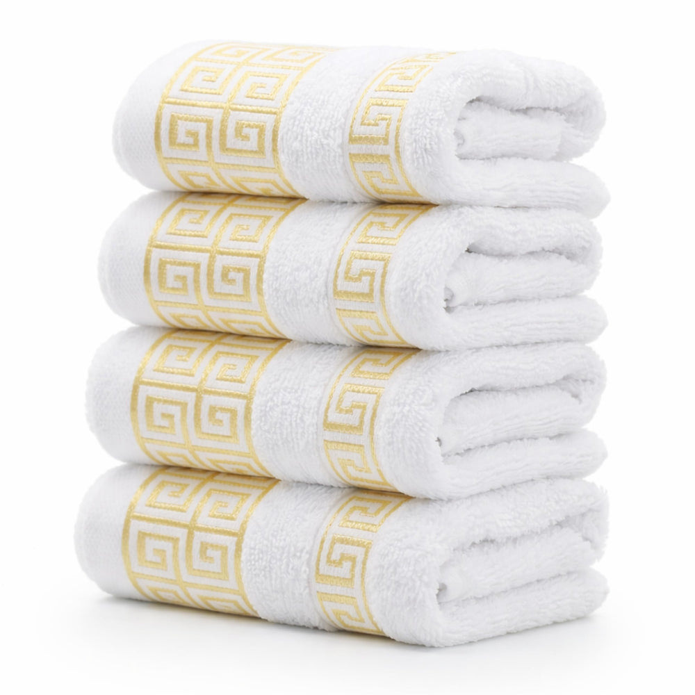 4-Piece Greek Key Bath Towel Set — Navy