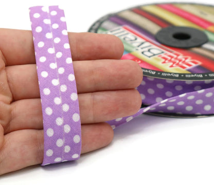 Cotton Fold Bias Binding Tape - 3/4 Inches (20mm) Wide - 27 Yards - Polka Dots Single Fold Cotton Fold Bias Binding Tape for Sewing Clothing DIY Purple A18