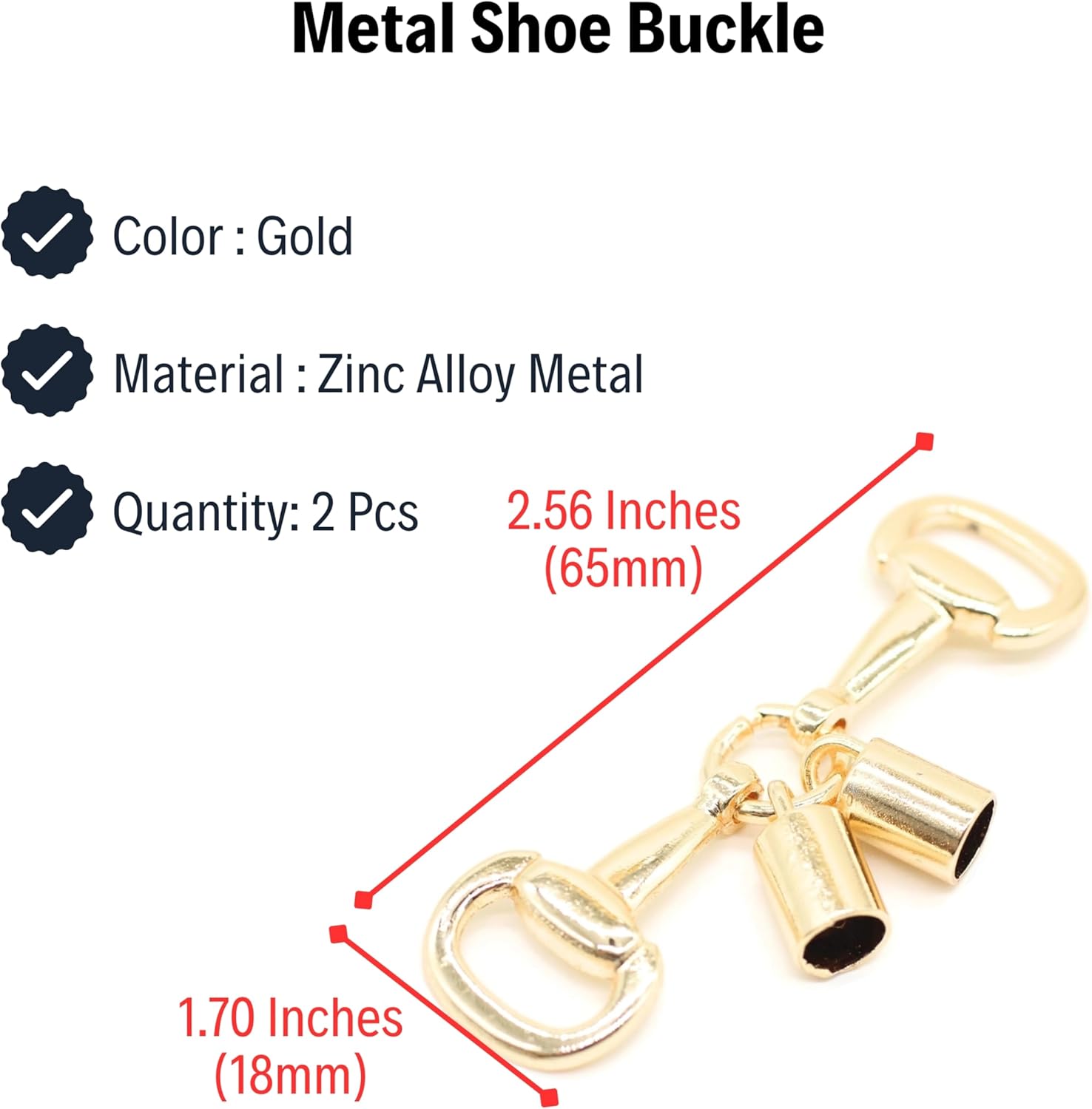 Shoe Buckle - 2.56 Inch (65mm) - 2 Pcs - Gold Metal Shoe Buckle Shoelace Clips Metal Hinged Equestrian Buckles for Craft & Sewing Project BG2602