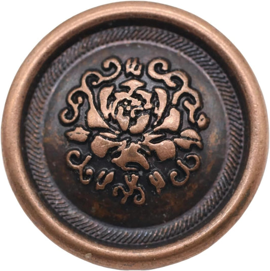 Antique Copper Metal Shank Buttons - 12 Pcs - 3 Size Options - Floral Round Metal Shank Buttons Vintage for Men Women Blazer Coat Uniform Shirt Suit and Jacket Sewing Craft DIY N20703
