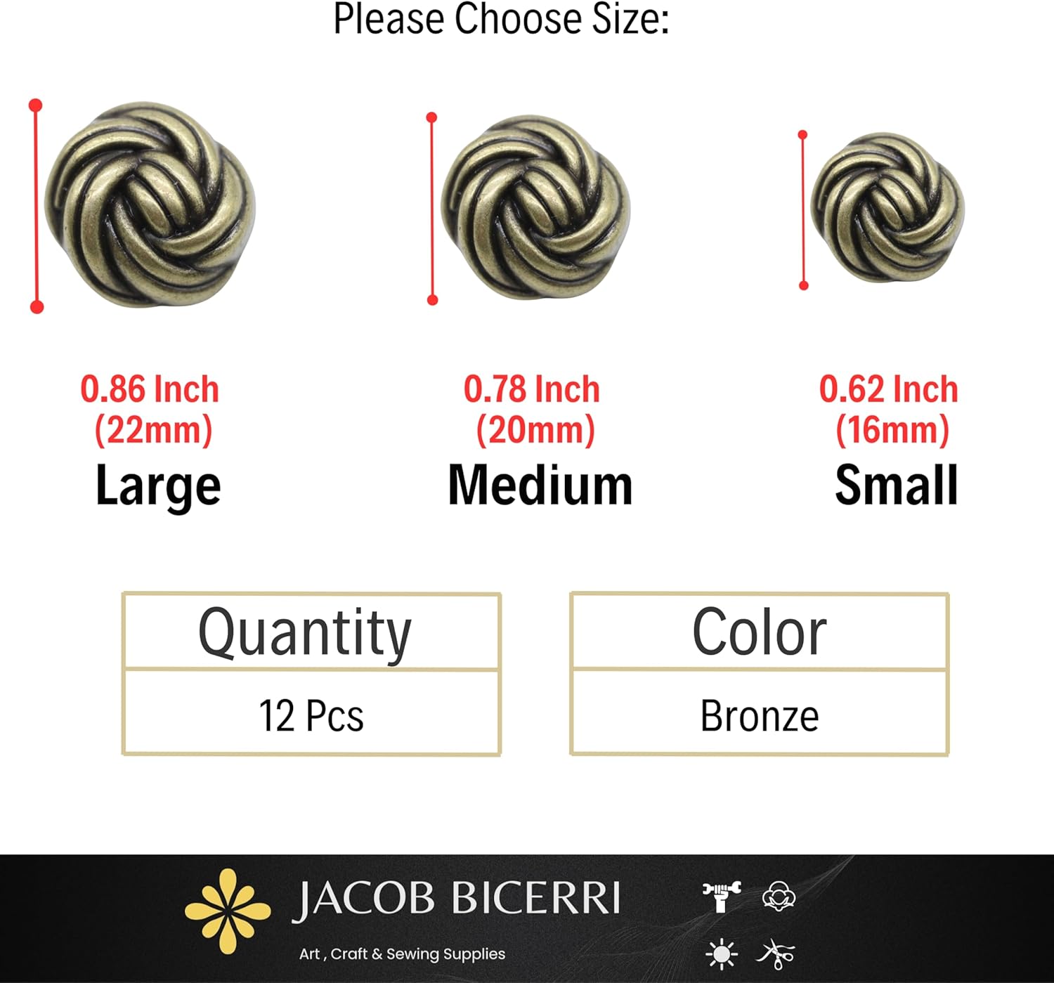 Floral Bronze Metal Shank Buttons - 12 Pcs - 3 Size Options - Luxury Floral Round Wave Metal Shank Buttons for Men Women Blazer Coat Uniform Shirt Suit and Jacket Sewing Craft DIY N19003