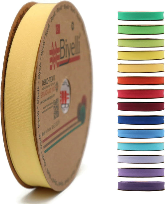 Cotton Fold Bias Tape - 3/4 Inches (20mm) Wide - 27 Yards - 65+ Colors - Single Fold Cotton Fold Bias Binding Tape for Sewing Clothing DIY (19. Pollen Yellow) D19