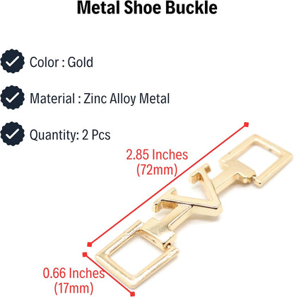 Metal Shoe Buckle - 2.85 Inch (72mm) - 2 Pcs - Gold Metal Shoe Buckle Shoelace Clips Metal Hinged Equestrian Buckles For Craft & Sewing Project BG1402