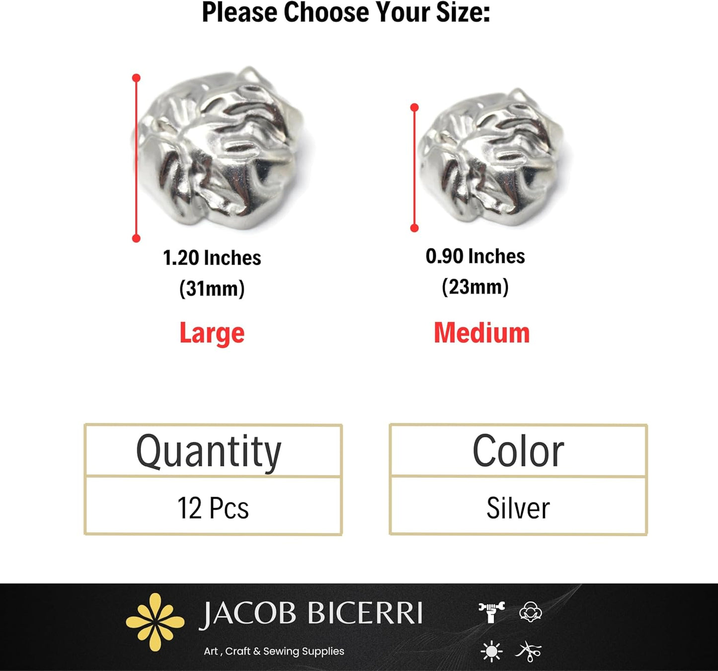 Silver Metal Shank Buttons - 12 Pcs - 2 Size Options - Wrinkle Irregular Metal Shank Buttons or Men Women Blazer Coat Uniform Shirt Suit and Jacket Sewing Craft DIY EM0202