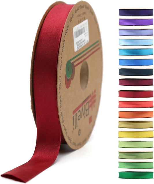 Fold Satin Bias Tape - 99+ Colors - 3/4 Inches Wide - 27 Yards - Fold Satin Binding Bias Ribbon Fabric Piping Bias Binding Tape for Sewing Clothing DIY (22. Wine Red) BYS22