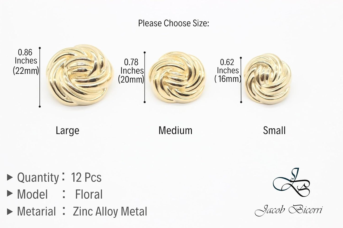 Floral Gold Metal Shank Buttons - 12 Pcs - 3 Size Options - Luxury Floral Round Wave Metal Shank Buttons for Men Women Blazer Coat Uniform Shirt Suit and Jacket Sewing Craft DIY FLR9331…