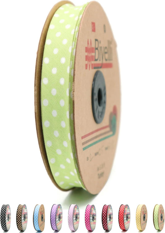 Cotton Fold Bias Binding Tape - 3/4 Inches (20mm) Wide - 27 Yards - Polka Dots Single Fold Cotton Fold Bias Binding Tape for Sewing Clothing DIY Green A15
