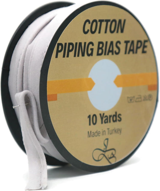 Piping Trim Bias Tape with Cord - 10 Yards - 65+ Colors - 1/2 Inch Decorative Sewing Trim for Upholstery Cushions Home Décor Crafting Clothing - Durable Cotton - Silver ID29