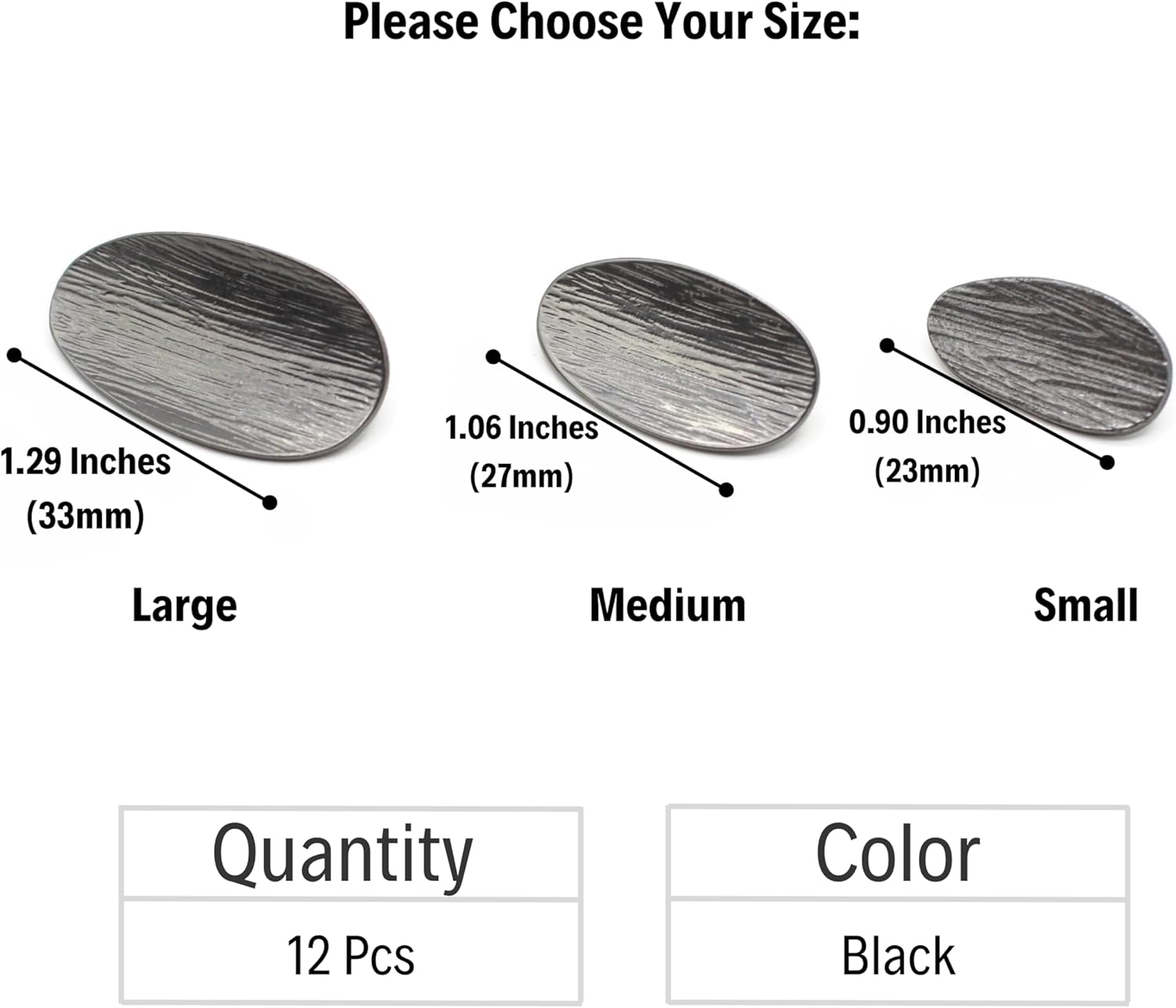 Black Metal Shank Buttons - 12 Pcs - 3 Size Options - Wooden Look Metal Shank Buttons for Men Women Blazer Coat Uniform Shirt Suit and Jacket Sewing Craft DIY N3103