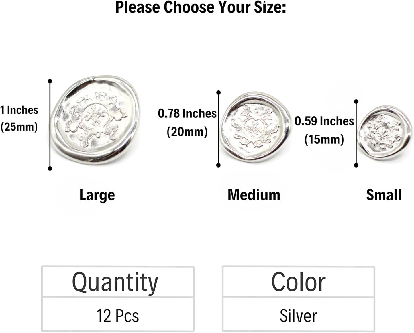 Silver Metal Shank Buttons - 12 Pcs - 3 Size Options - Antique Kingdom Round Metal Shank Buttons for Men Women Blazer Coat Uniform Shirt Suit and Jacket Sewing Craft DIY N2301