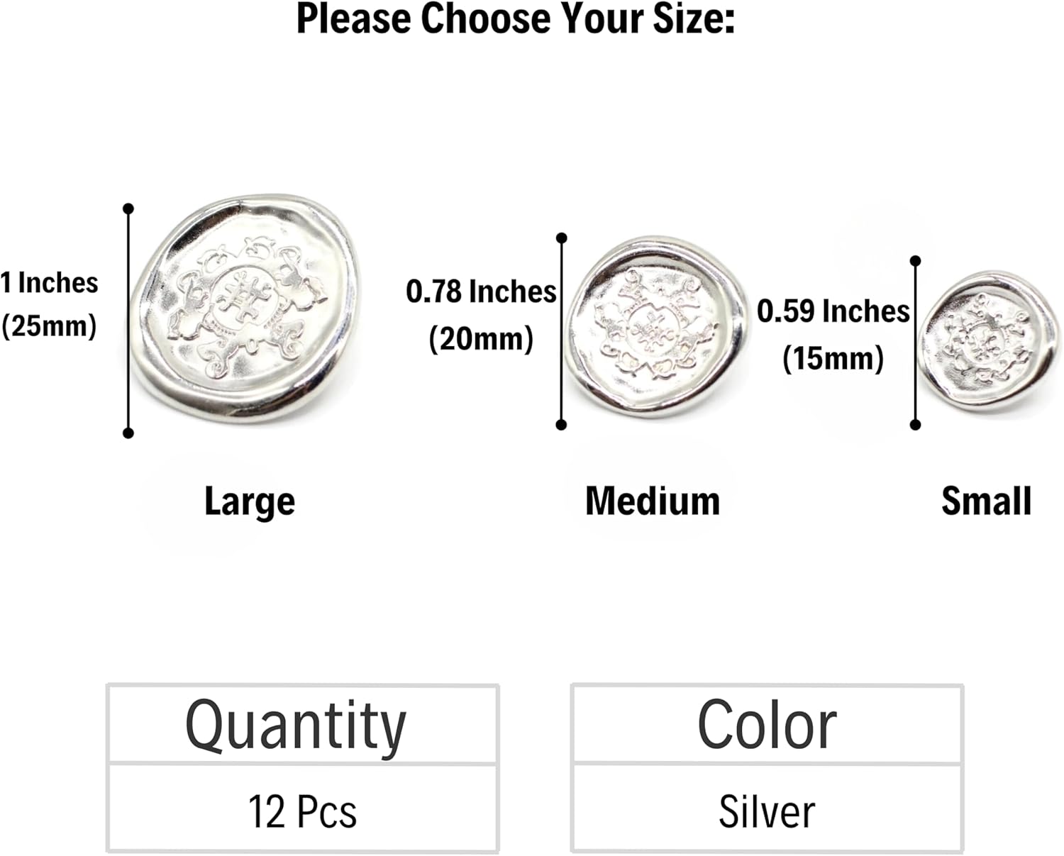 Silver Metal Shank Buttons - 12 Pcs - 3 Size Options - Antique Kingdom Round Metal Shank Buttons for Men Women Blazer Coat Uniform Shirt Suit and Jacket Sewing Craft DIY N2301