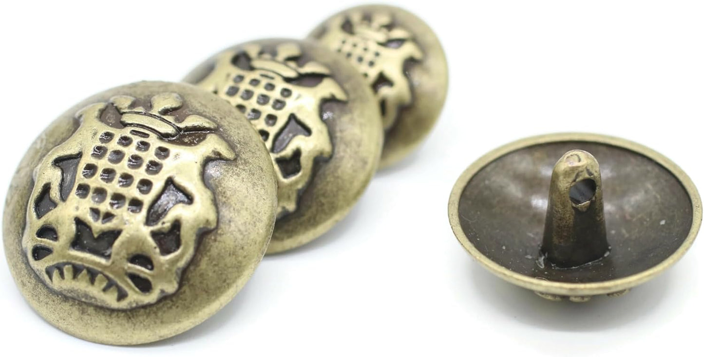 Bronze Metal Shank Buttons - 12 Pcs - 3 Size Options - Crown Floral Round Metal Shank Buttons for Men Women Blazer Coat Uniform Shirt Suit and Jacket Sewing Craft DIY N17003