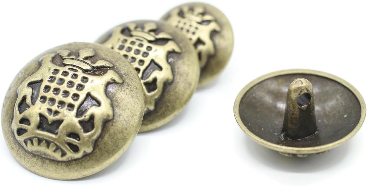 Bronze Metal Shank Buttons - 12 Pcs - 3 Size Options - Crown Floral Round Metal Shank Buttons for Men Women Blazer Coat Uniform Shirt Suit and Jacket Sewing Craft DIY N17003