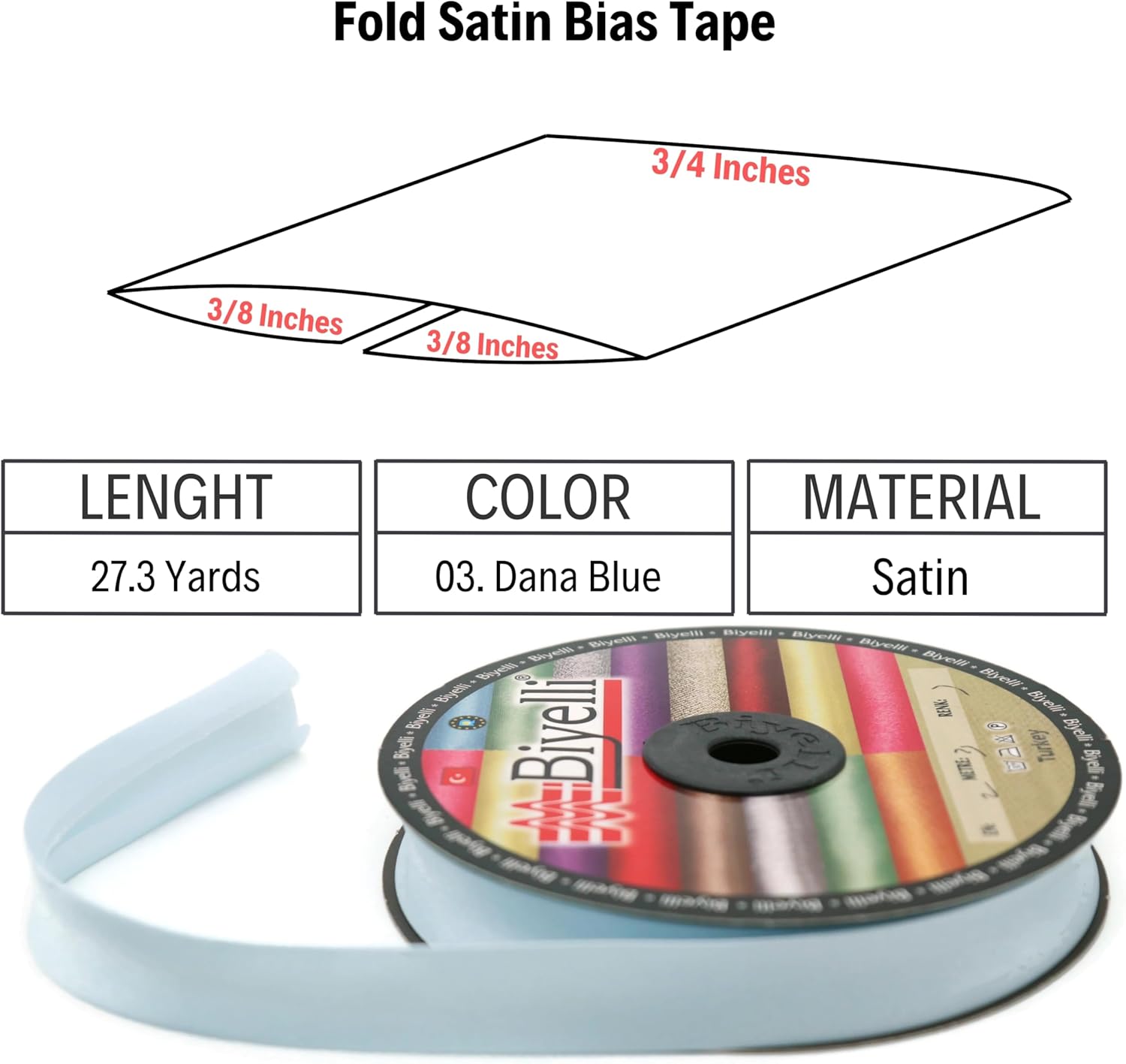 Fold Satin Bias Tape - 99+ Colors - 3/4 Inches Wide - 27 Yards - Fold Satin Binding Bias Ribbon Fabric Piping Bias Binding Tape for Sewing Clothing DIY BYS03