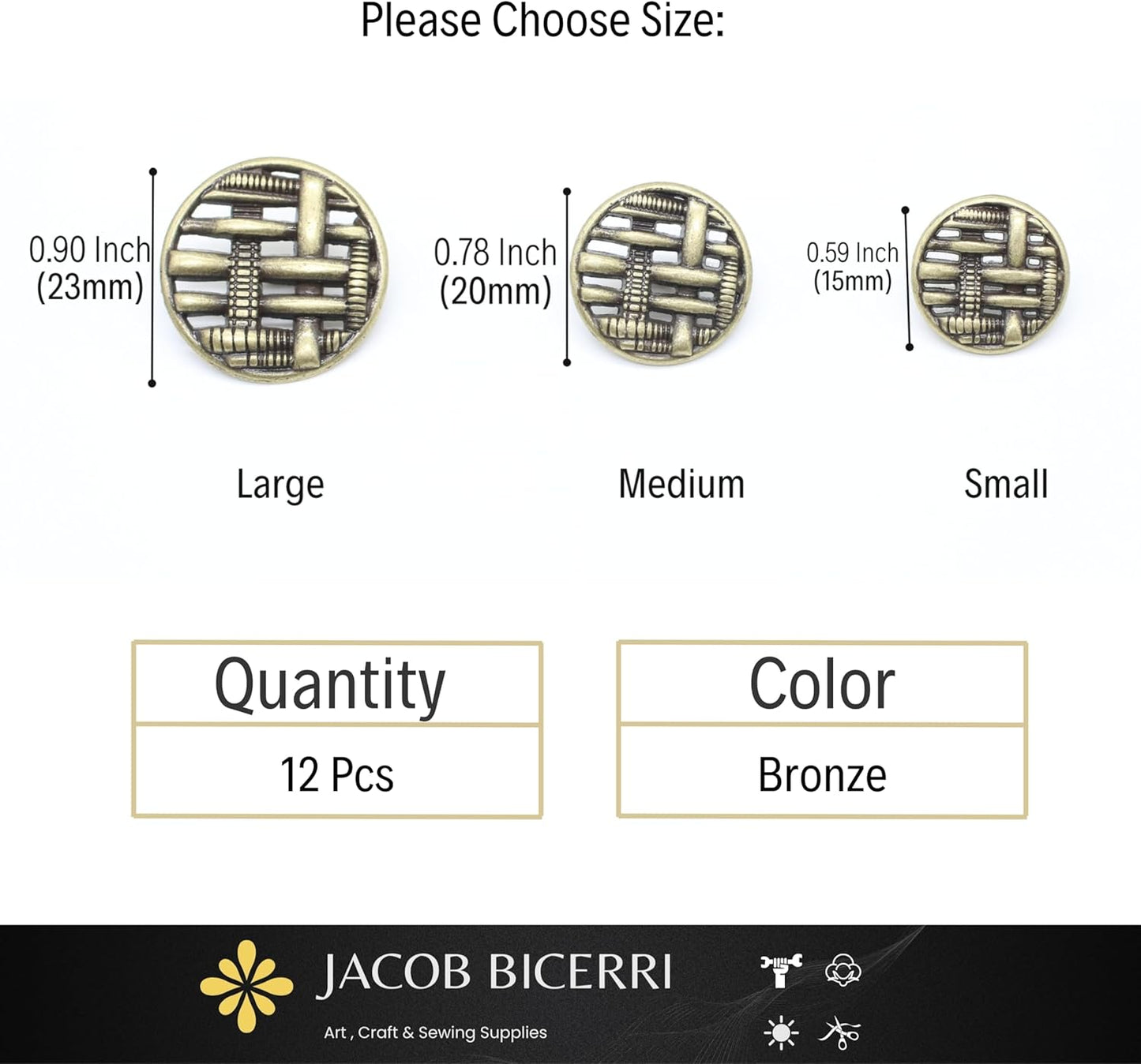 Bronze Metal Shank Buttons - 12 Pcs - 3 Size Options - Weave Round Metal Shank Buttons for Men Women Blazer Coat Uniform Shirt Suit and Jacket Sewing Craft DIY N17103