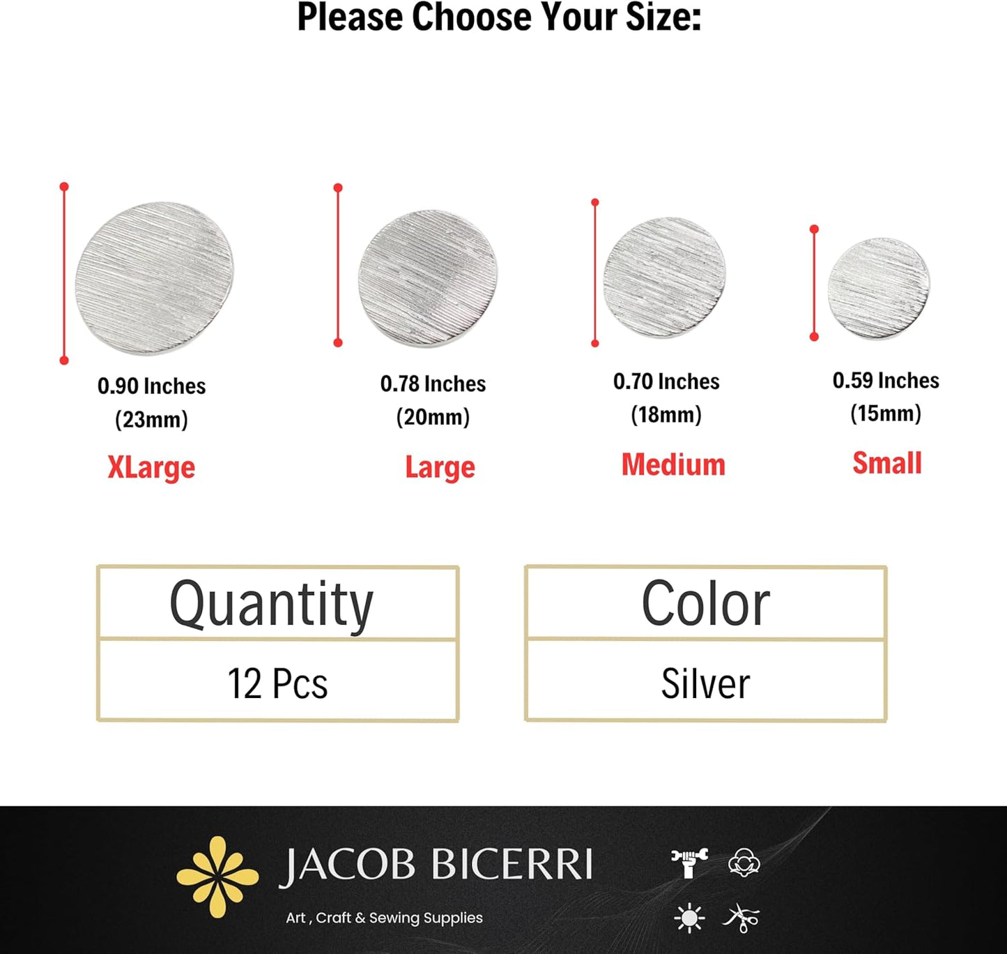 Silver Metal Shank Buttons - 12 Pcs - 4 Size Options - Striped Round Metal Shank Buttons for Men Women Blazer Coat Uniform Shirt Suit and Jacket Sewing Craft DIY N8501