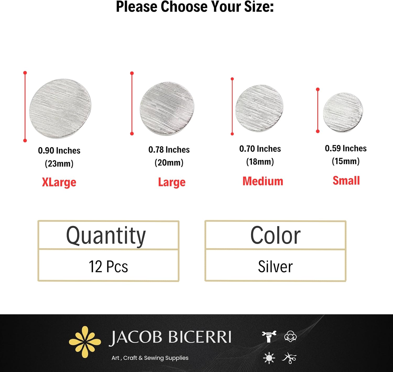 Silver Metal Shank Buttons - 12 Pcs - 4 Size Options - Striped Round Metal Shank Buttons for Men Women Blazer Coat Uniform Shirt Suit and Jacket Sewing Craft DIY N8501