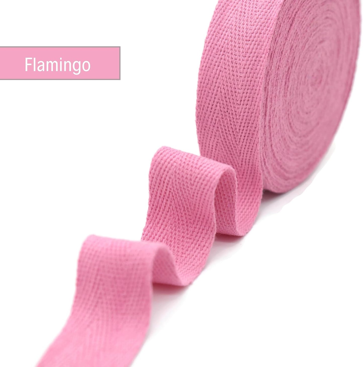 1'', 1.18'', 1.5'' & 2'' Cotton Twill Herringbone Tape - 10 Yards - 50+ Colors - 100% Natural Bias Binding Trim for Sewing, Wrapping, Craft, DIY 10202 (Flamingo)