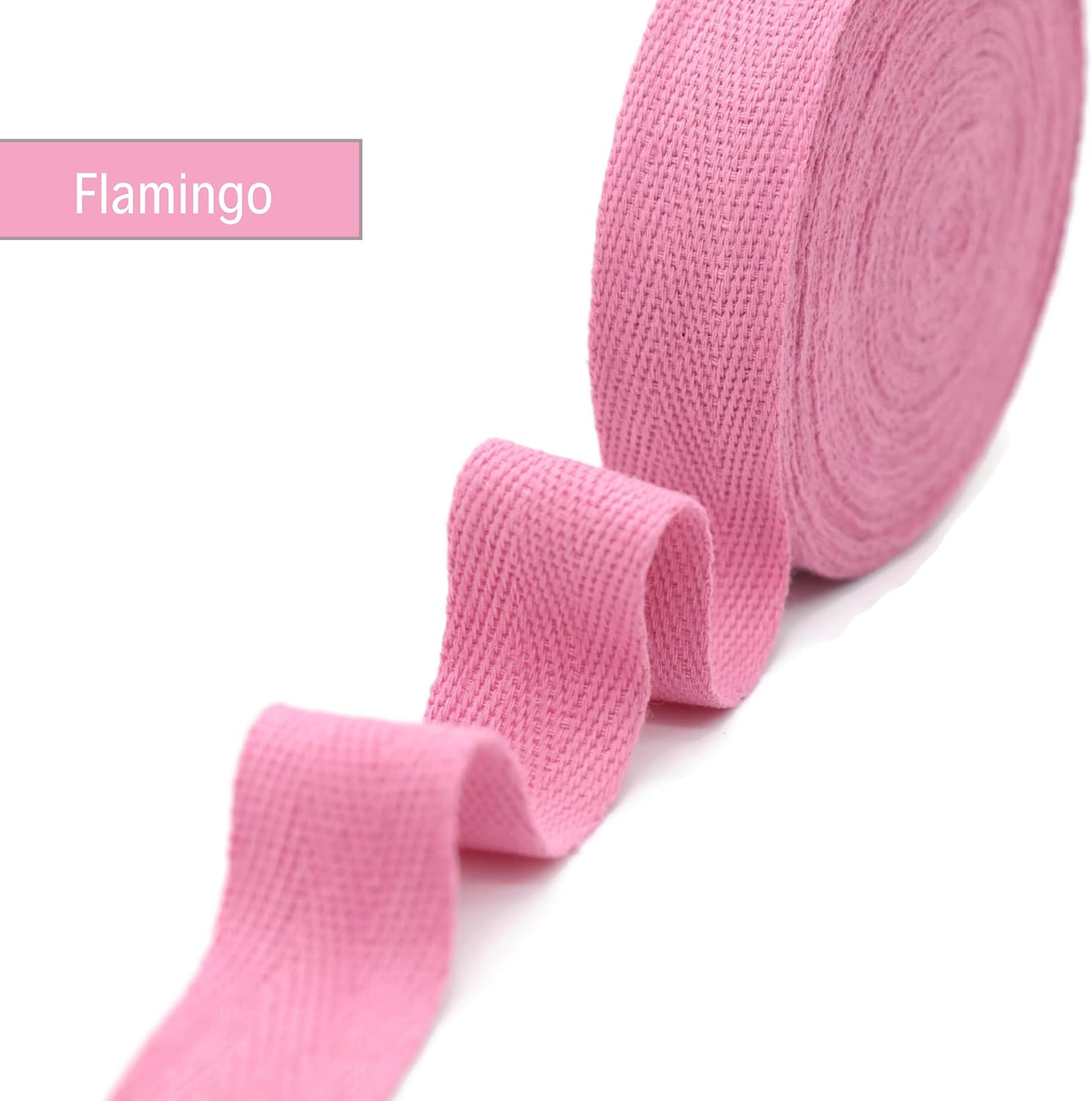 1'', 1.18'', 1.5'' & 2'' Cotton Twill Herringbone Tape - 10 Yards - 50+ Colors - 100% Natural Bias Binding Trim for Sewing, Wrapping, Craft, DIY 10202 (Flamingo)