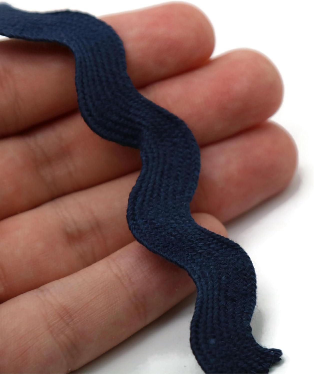 Cotton RIC Rac Trim - 3/4 Inch - 27 Yards - Dark Blue Wave Bending Fringe Trim Cotton Lace Ribbon RIC Rac Trim for Sewing Clothes Gift Wrapping Home Party Decoration CTR0201