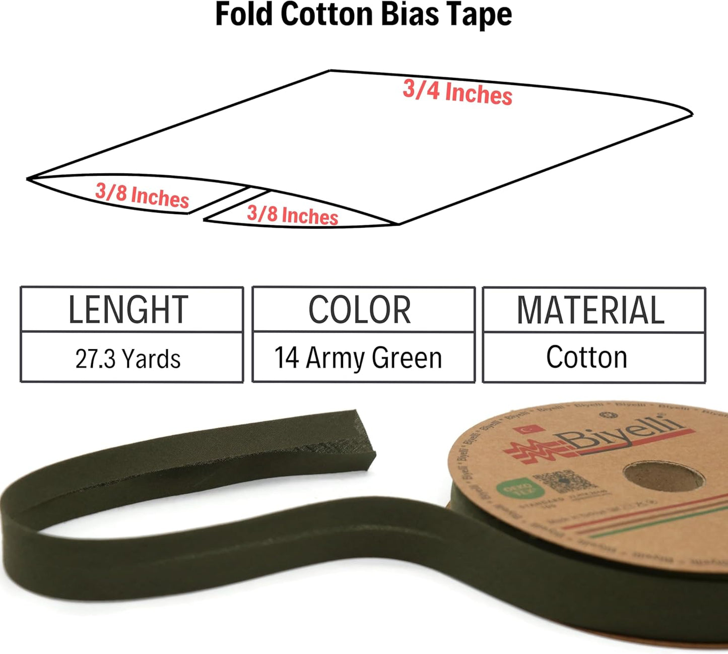 Cotton Fold Bias Tape - 3/4 Inches (20mm) Wide - 27 Yards - 65+ Colors - Single Fold Cotton Fold Bias Binding Tape for Sewing Clothing DIY (30. Tan) D14
