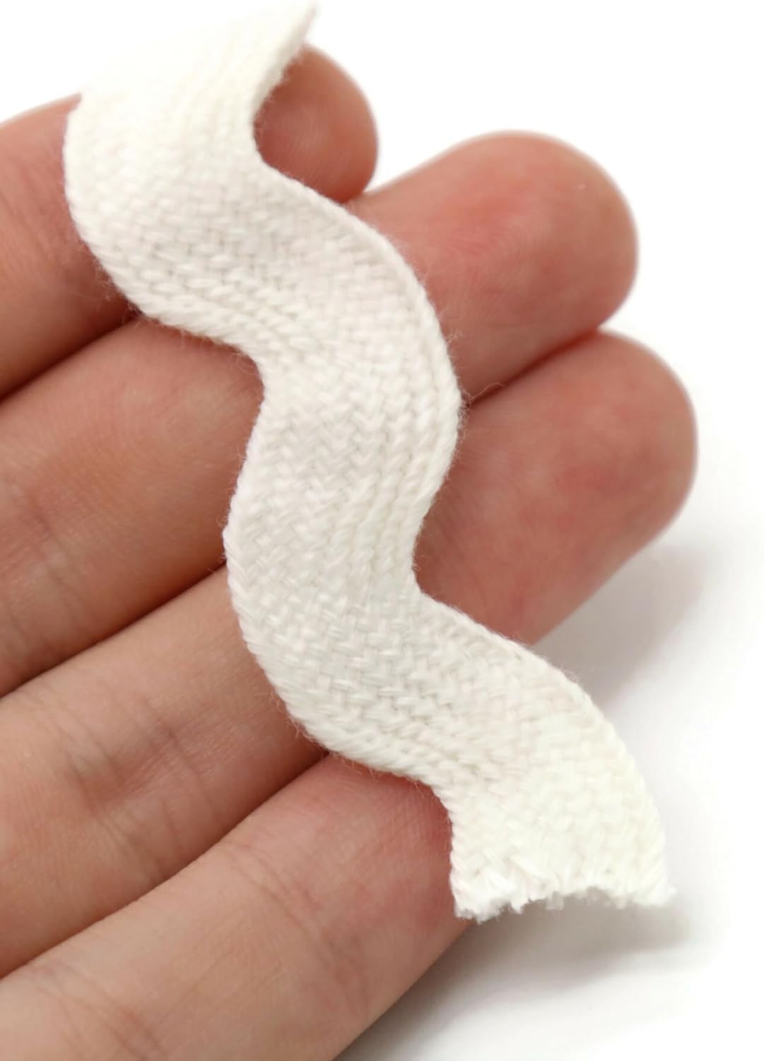 Cotton RIC Rac Trim - 3/4 Inch - 5 Yards - White Wave Bending Fringe Lace Ribbon for Sewing Clothes, Gift Wrapping, Home Party Decoration CTR02155
