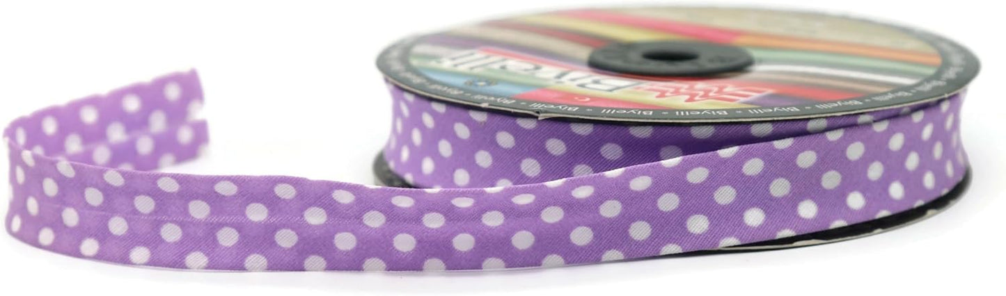 Cotton Fold Bias Binding Tape - 3/4 Inches (20mm) Wide - 27 Yards - Polka Dots Single Fold Cotton Fold Bias Binding Tape for Sewing Clothing DIY Purple A18