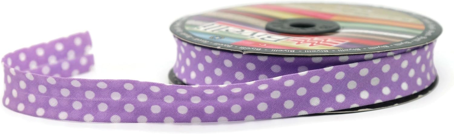 Cotton Fold Bias Binding Tape - 3/4 Inches (20mm) Wide - 27 Yards - Polka Dots Single Fold Cotton Fold Bias Binding Tape for Sewing Clothing DIY Purple A18