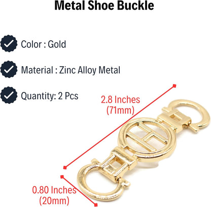 Shoe Buckle - 2.8 Inch (71mm) - 2 Pcs - Gold Metal Shoe Buckle Shoelace Clips Metal Hinged Equestrian Buckles For Craft & Sewing Project BG0602
