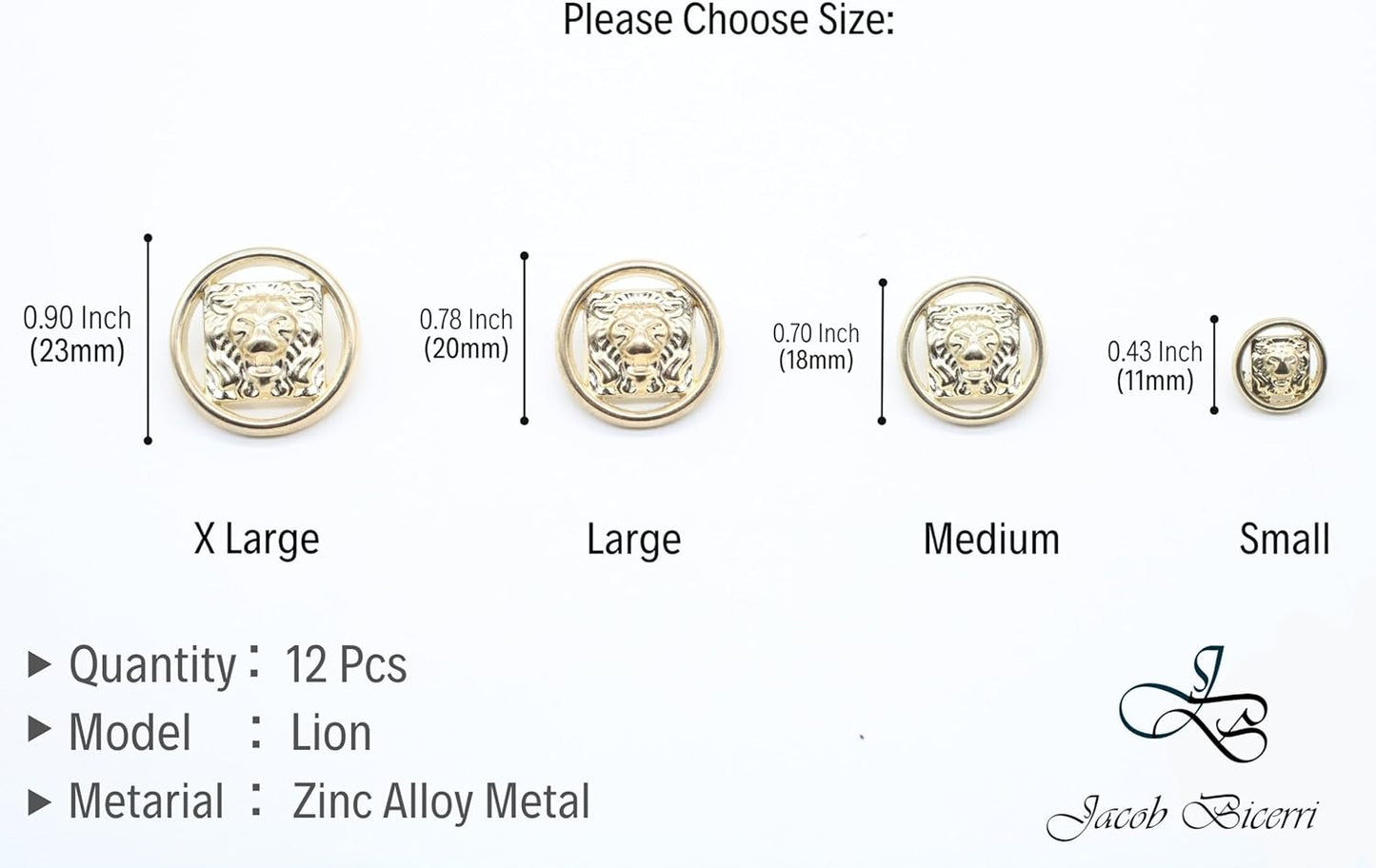 Lion Gold Metal Shank Buttons - 12 Pcs - 4 Size Options - Luxury Lion Round Wave Metal Shank Buttons for Men Women Blazer Coat Uniform Shirt Suit and Jacket Sewing Craft DIY LN4933…