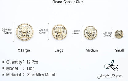 Lion Gold Metal Shank Buttons - 12 Pcs - 4 Size Options - Luxury Lion Round Wave Metal Shank Buttons for Men Women Blazer Coat Uniform Shirt Suit and Jacket Sewing Craft DIY LN4933…