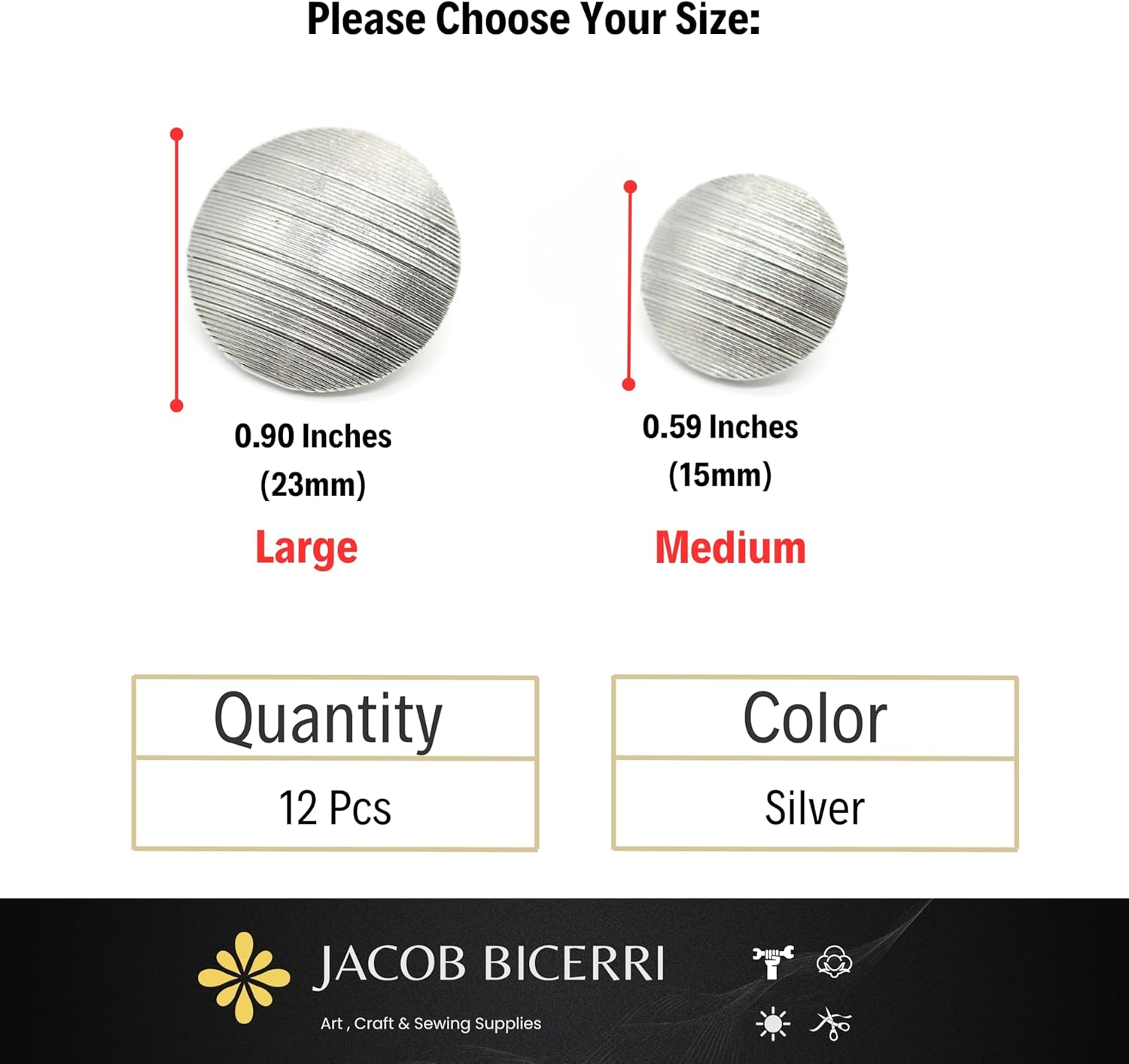 Flat Silver Metal Shank Buttons - 12 Pcs - 2 Size Options - Luxury Striped Round Wave Metal Shank Buttons for Men Women Blazer Coat Uniform Shirt Suit and Jacket Sewing Craft DIY N9801