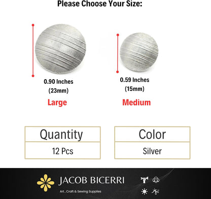 Flat Silver Metal Shank Buttons - 12 Pcs - 2 Size Options - Luxury Striped Round Wave Metal Shank Buttons for Men Women Blazer Coat Uniform Shirt Suit and Jacket Sewing Craft DIY N9801
