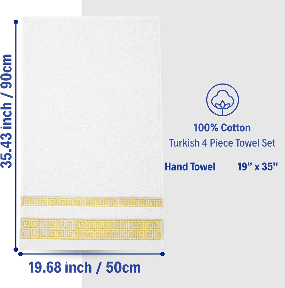 4-Piece Greek Key Hand Towel Set — White