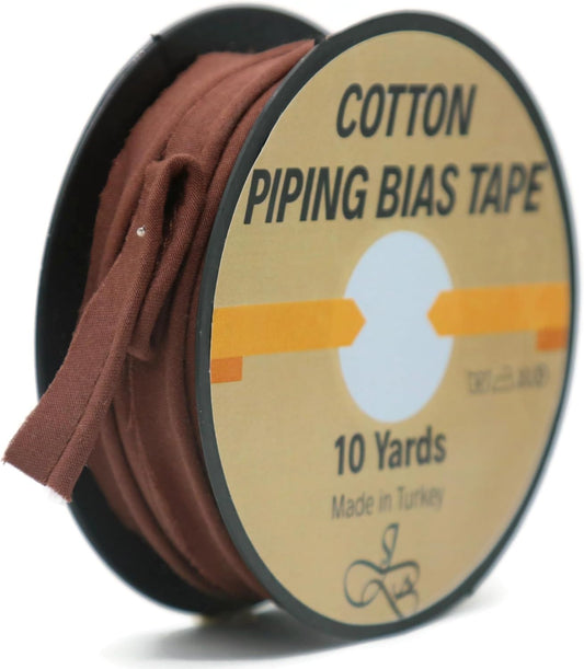 Piping Trim Bias Tape with Cord - 10 Yards - 65+ Colors - 1/2 Inch Decorative Sewing Trim for Upholstery Cushions Home Décor Crafting Clothing - Durable Cotton - Coffee ID38