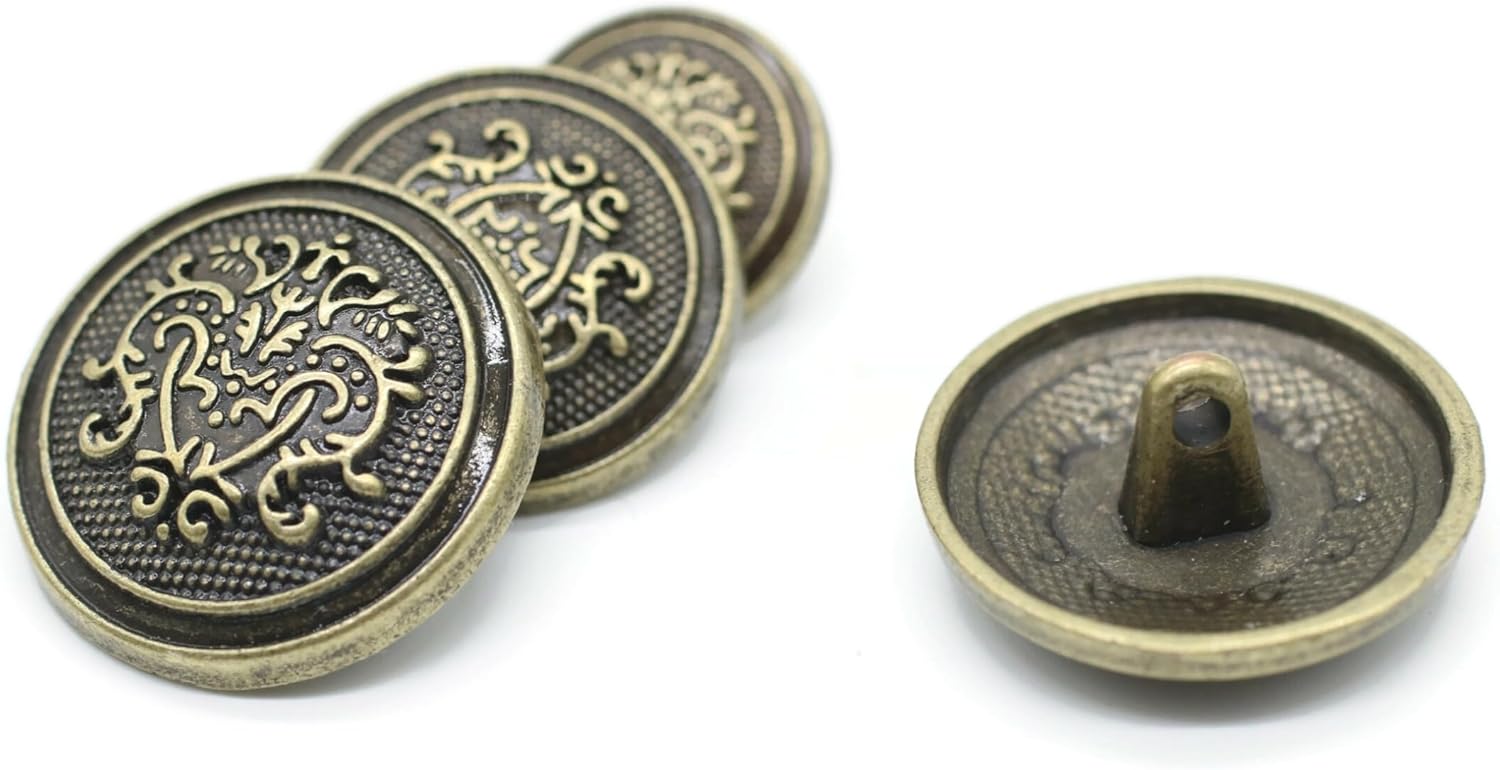 Bronze Metal Shank Buttons - 12 Pcs - 3 Size Options - Floral Round Metal Shank Buttons for Men Women Blazer Coat Uniform Shirt Suit and Jacket Sewing Craft DIY N17703