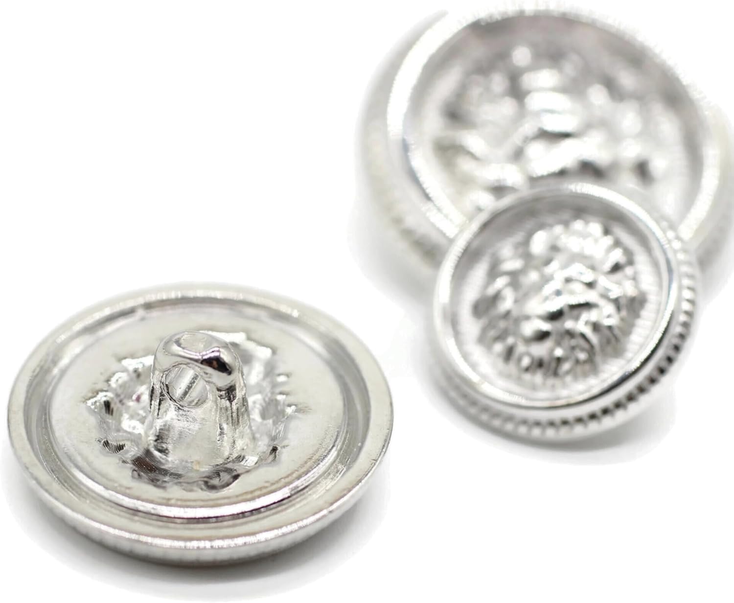 Lion Silver Metal Shank Buttons - 12 Pcs - 3 Size Options - Luxury Crown Round Wave Metal Shank Buttons for Men Women Blazer Coat Uniform Shirt Suit and Jacket Sewing Craft DIY N7203