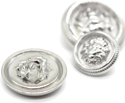 Lion Silver Metal Shank Buttons - 12 Pcs - 3 Size Options - Luxury Crown Round Wave Metal Shank Buttons for Men Women Blazer Coat Uniform Shirt Suit and Jacket Sewing Craft DIY N7203
