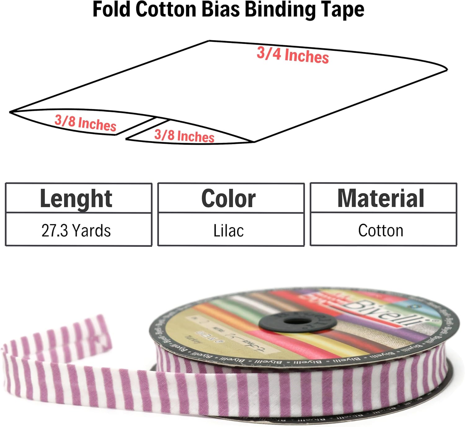 Cotton Fold Bias Binding Tape - 3/4 Inches (20mm) Wide - 27 Yards - Plaid Single Fold Cotton Fold Bias Binding Tape for Sewing Clothing DIY Lilac F7
