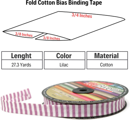 Cotton Fold Bias Binding Tape - 3/4 Inches (20mm) Wide - 27 Yards - Plaid Single Fold Cotton Fold Bias Binding Tape for Sewing Clothing DIY Lilac F7