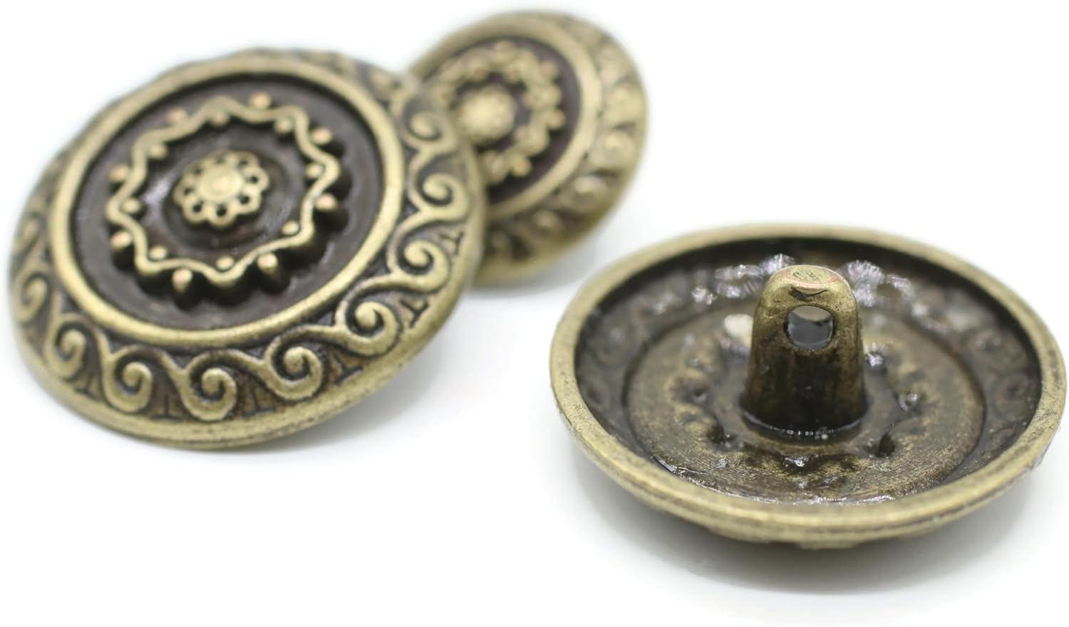 Bronze Metal Shank Buttons - 12 Pcs - 2 Size Options - Luxury Floral Round Wave Metal Shank Buttons Bronze for Men Women Blazer Coat Uniform Shirt Suit and Jacket Sewing Craft DIY N18402