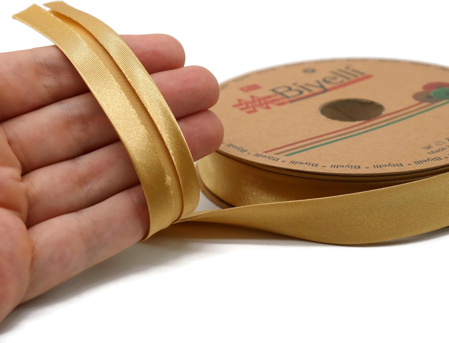 Fold Satin Bias Tape - 99+ Colors - 3/4 Inches Wide - 27 Yards - Fold Satin Binding Bias Ribbon Fabric Piping Bias Binding Tape for Sewing Clothing DIY (55. Antique Gold) BYS55