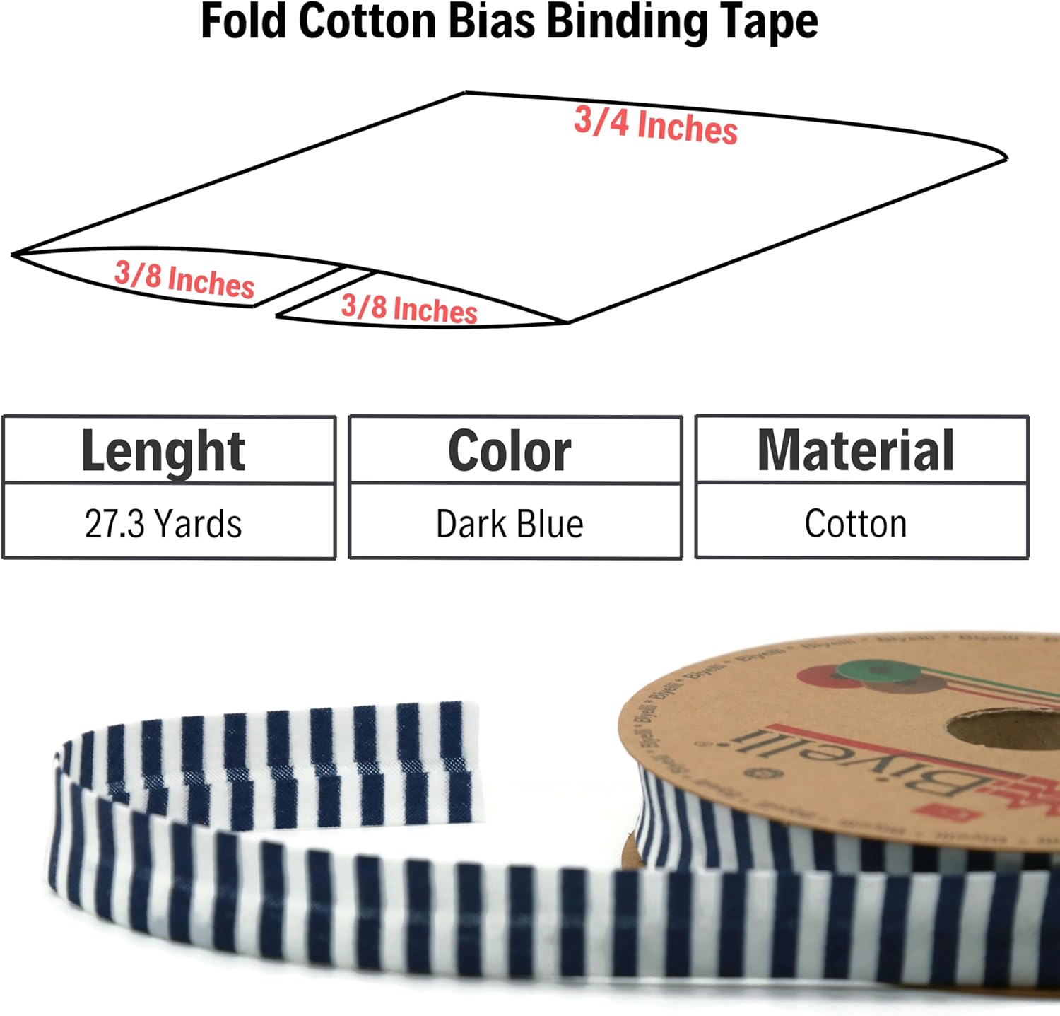 Cotton Fold Bias Binding Tape - 3/4 Inches (20mm) Wide - 27 Yards - Plaid Single Fold Cotton Fold Bias Binding Tape for Sewing Clothing DIY Dark Blue F4