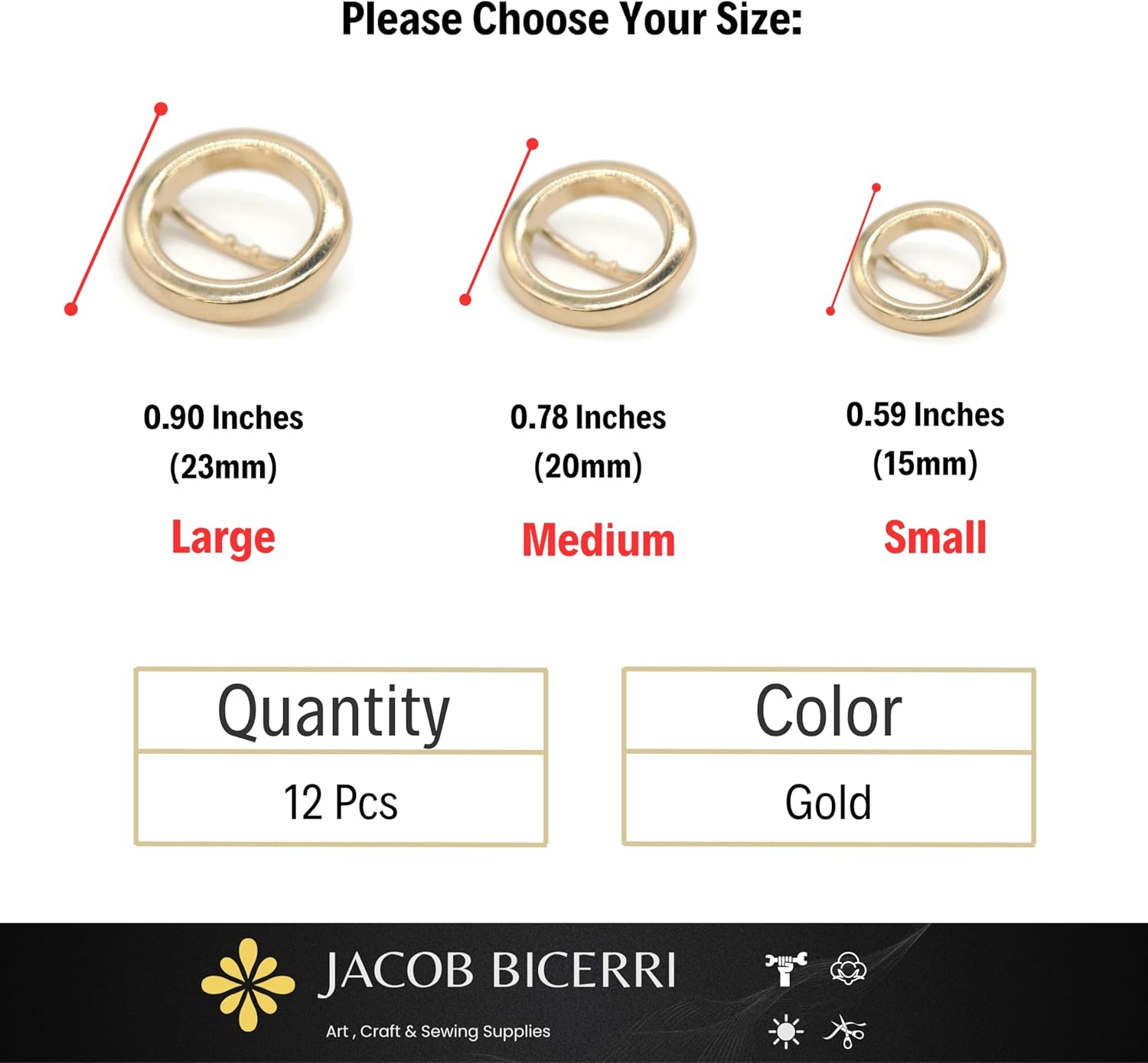 Circle Metal Gold Shank Buttons - 12 Pcs - 3 Size Options - Luxury Circle Round Metal Shank Buttons for Men Women Blazer Coat Uniform Shirt Suit and Jacket Sewing Craft DIY N16001