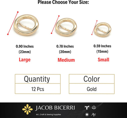 Circle Metal Gold Shank Buttons - 12 Pcs - 3 Size Options - Luxury Circle Round Metal Shank Buttons for Men Women Blazer Coat Uniform Shirt Suit and Jacket Sewing Craft DIY N16001