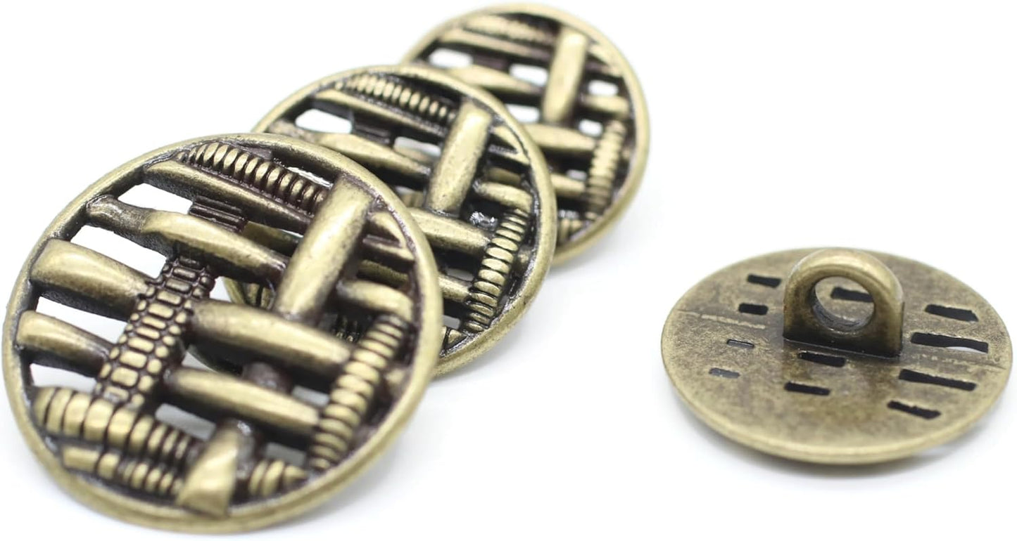 Bronze Metal Shank Buttons - 12 Pcs - 3 Size Options - Weave Round Metal Shank Buttons for Men Women Blazer Coat Uniform Shirt Suit and Jacket Sewing Craft DIY N17103